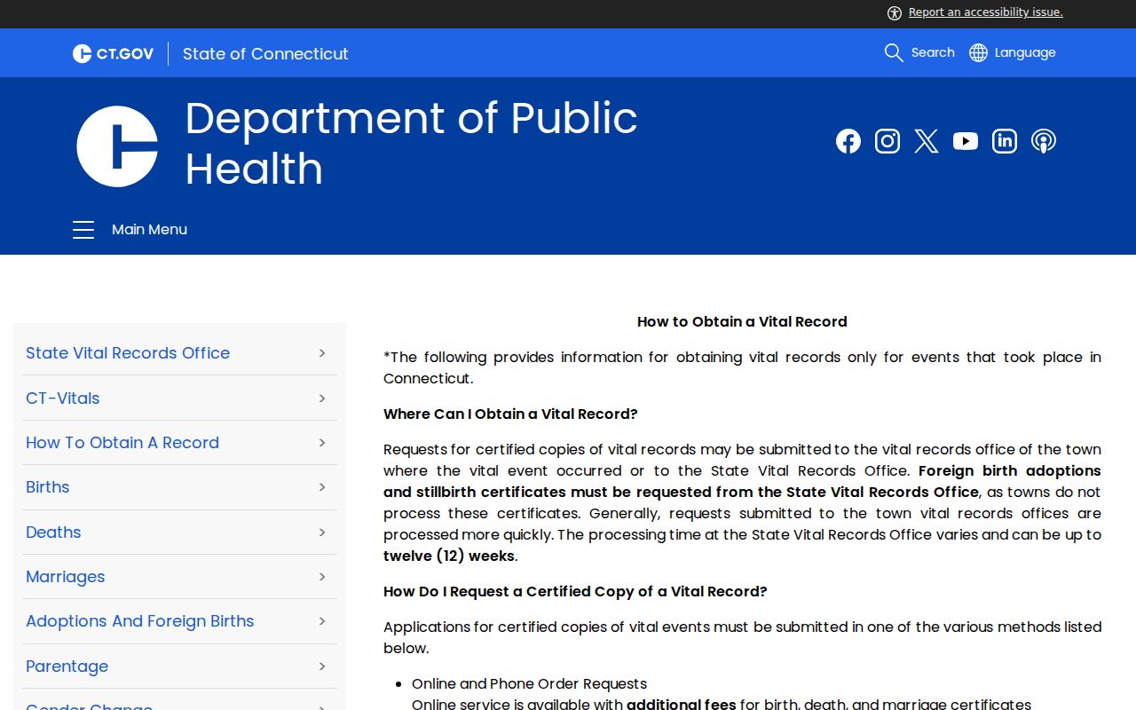 Southington residents directory Connecticut vital records access