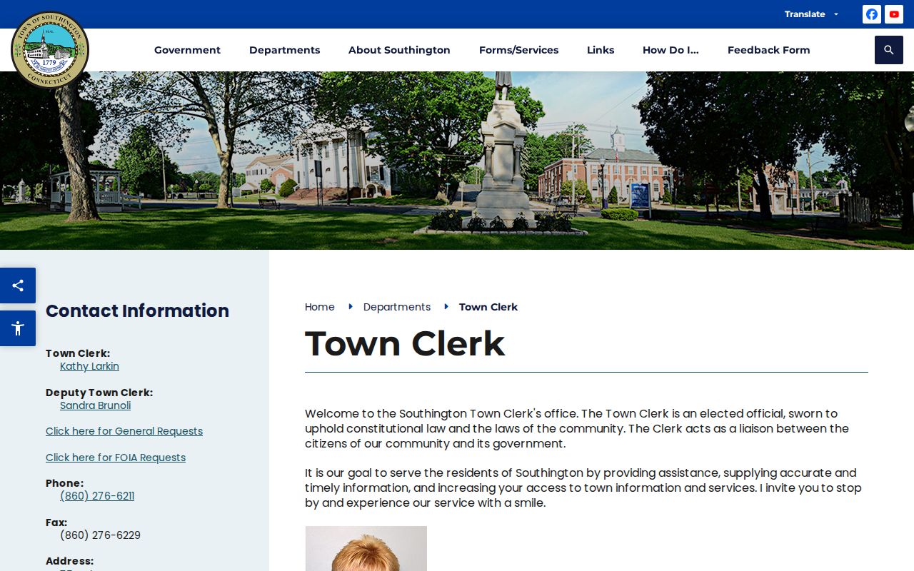 Southington residents directory Town Clerk records office