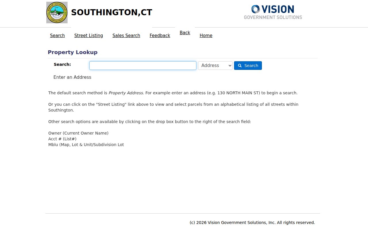 Southington residents directory Vision assessor property search